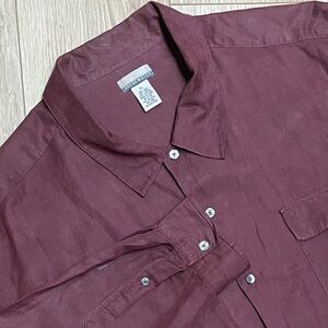 Breakwater Mens XL Burgundy Button Long Sleeve Silk/Linen Flap Pockets Shirt